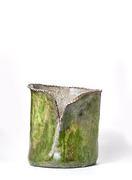grande vaso fatto a mano in ceramica raku. verde e bianco grande vaso fatto a mano in ceramica raku. verde e bianco craquelé