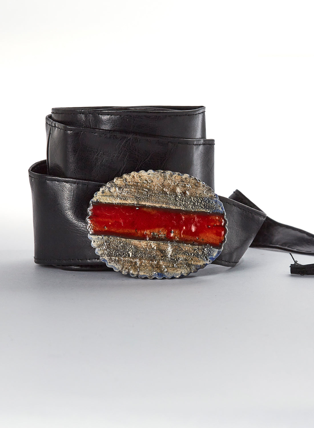 Cintura Collana in similpelle con fibbia in ceramica raku