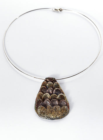 collana fatta a mano in ceramica Raku rame e oro