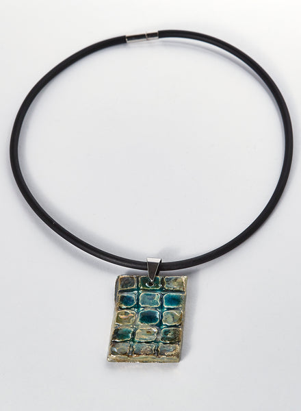 Collana con tessere mosaico oro e azzurro ramato