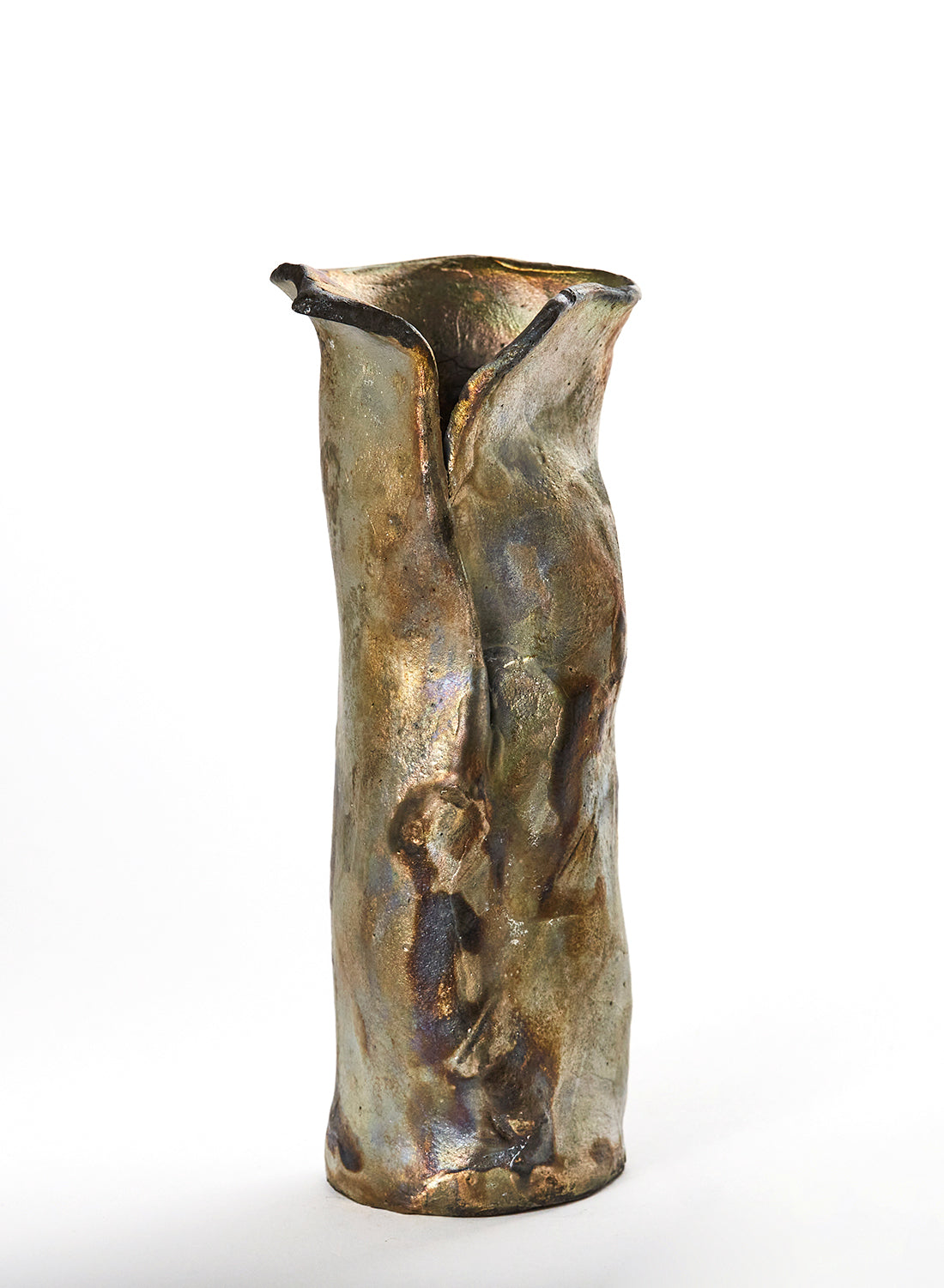 Vaso per fiore singolo fatto a mano in ceramica raku color argento mat