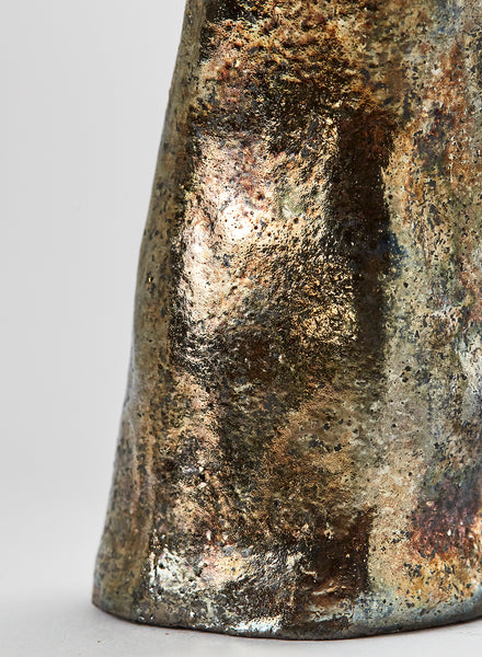 Vaso Portarosa fatto a mano in ceramica Raku lungo e sottile oro