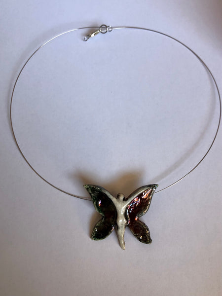 collana fatta a mano in ceramica Raku mariposa